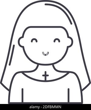 Icône Nun, illustration isolée linéaire, vecteur ligne mince, signe de conception Web, symbole de concept de contour avec contour modifiable sur fond blanc. Illustration de Vecteur