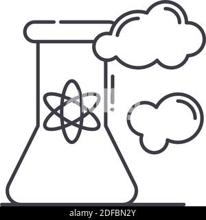 Icône de concept d'énergie nucléaire, illustration isolée linéaire, vecteur de ligne mince, signe de conception Web, symbole de concept de contour avec trait modifiable sur blanc Illustration de Vecteur