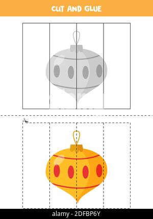 Couper et coller l'image de la boule de Noël de dessin animé. Puzzle éducatif pour les enfants. Illustration de Vecteur