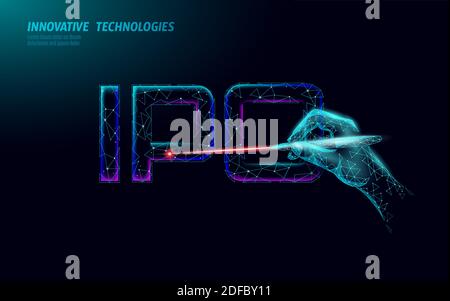 Concept de la technologie de l'offre initiale de pièces de monnaie pour les lettres IPO. Business Finance Economy style poly bas. Actions d'offre publique de lancement de la banque sur le marché boursier Illustration de Vecteur