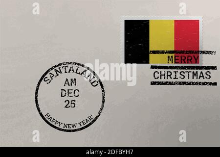 Enveloppe pour timbres-poste avec drapeau belge, timbres de Noël et du nouvel an, vecteur Illustration de Vecteur