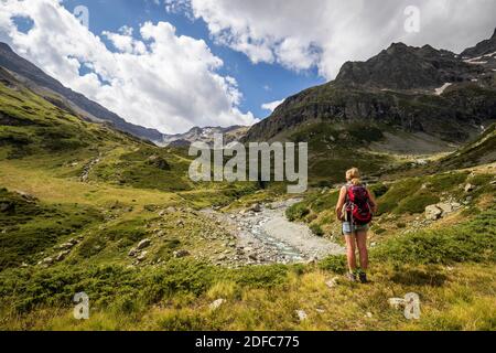 France, Hautes-Alpes (05), parc national des ?crins, Vallouise, sentier de grande randonn?e GR 54 vers le col de l'AUP Martin Banque D'Images