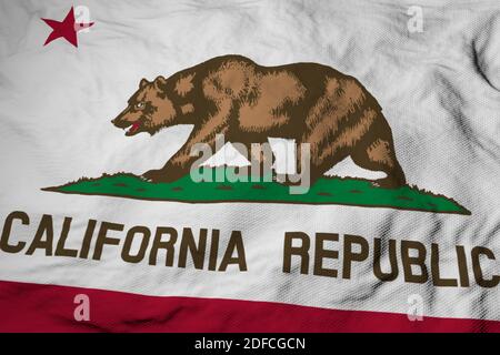 Gros plan plein format sur un drapeau de Californie (États-Unis) en rendu 3D. Banque D'Images