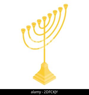 Icône vecteur Menorah. Candelstick pour hanuka, symbole de bonne année. Candélabre biblique. Vue isométrique Illustration de Vecteur