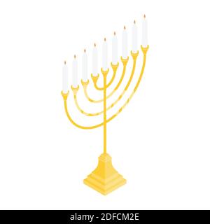 Icône vecteur Menorah. Candelstick pour hanuka, symbole de bonne année. Candélabre biblique. Vue isométrique Illustration de Vecteur