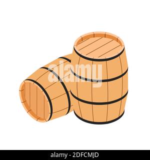 Fûts en bois pour le vin et autres alcools isolés sur fond blanc. Vecteur. Vue isométrique Illustration de Vecteur