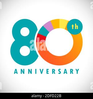 numéros du 80 e anniversaire. 80 ans de couleurs congrats. Joli concept de félicitations. Modèle de conception graphique abstrait isolé. Chiffres de couleur. Jusqu'à Illustration de Vecteur