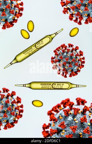 Illustration de la supplémentation en vitamine D pour la prévention des formes sévères de Covid19. Banque D'Images