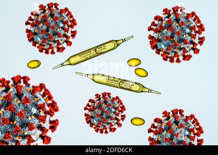 Illustration de la supplémentation en vitamine D pour la prévention des formes sévères de Covid19. Banque D'Images