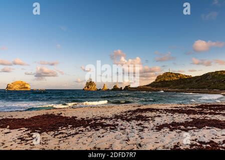 Plage de l'Anse des Châteaux avec vue sur point des Colibris En arrière-plan - Guadeloupe Banque D'Images