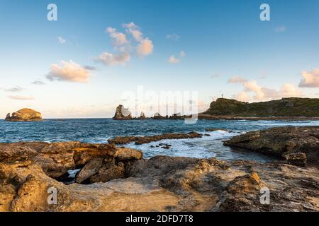 Plage de l'Anse des Châteaux avec vue sur point des Colibris En arrière-plan - Guadeloupe Banque D'Images