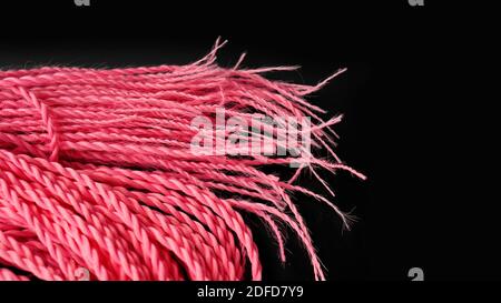 Tresses synthétiques à double extrémité et frein-filet rose sur fond noir Banque D'Images