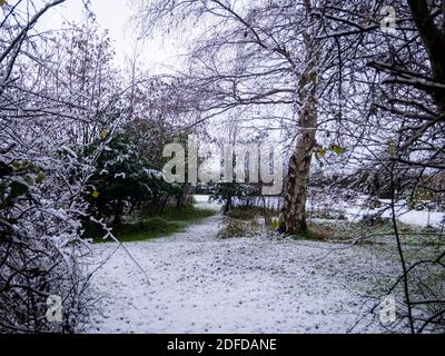 Neige dans Great Bardfield Braintree Essex. C'est tôt pour cette partie du pays Banque D'Images