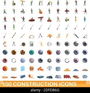 100 icônes construction set. Cartoon illustration de 100 icônes construction vector set isolé sur fond blanc Illustration de Vecteur