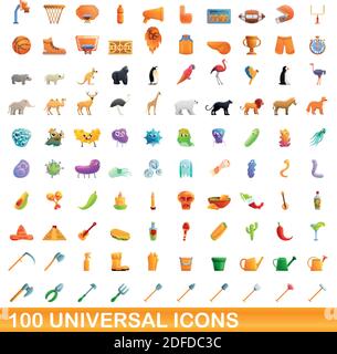 100 icônes universelles set. Cartoon illustration de 100 icônes universelles vector set isolé sur fond blanc Illustration de Vecteur