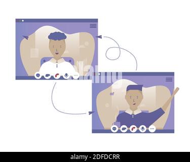 Un homme parle à un ami en ligne Illustration de Vecteur