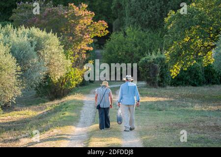 Couple dans le jardin, Lourmarin, Provence, France, Europe. Banque D'Images