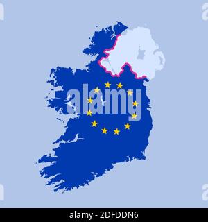 Frontière difficile entre l'Irlande du Nord et le territoire de l'Union européenne après le Brexit. Illustration vectorielle des territoires, États et pays avec leur Banque D'Images