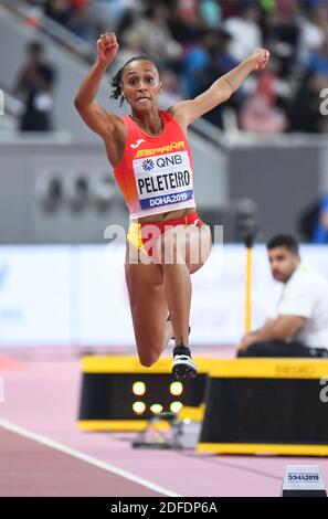 Ana Peleteiro (Espagne). Triple saut femmes finale. Championnats du monde d'athlétisme de l'IAAF, Doha 2019 Banque D'Images