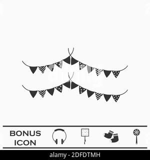 Drapeau de Noël guirlande icône plate. Pictogramme noir sur fond blanc. Symbole d'illustration vectorielle et bouton bonus Illustration de Vecteur