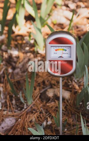 Un gros plan de l'outil analogique pour mesurer le sol PH Banque D'Images