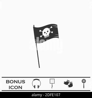 Icône drapeau pirate plate. Pictogramme noir sur fond blanc. Symbole d'illustration vectorielle et bouton bonus Illustration de Vecteur