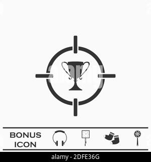 Icône de trophée de la tasse cible plate. Pictogramme noir sur fond blanc. Symbole d'illustration vectorielle et bouton bonus Illustration de Vecteur