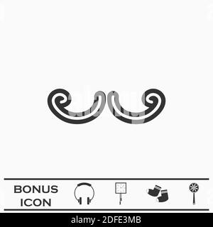 Icône de moustache plate. Pictogramme noir sur fond blanc. Symbole d'illustration vectorielle et bouton bonus Illustration de Vecteur