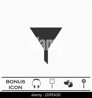 Icône du filtre de l'entonnoir plate. Pictogramme noir sur fond blanc. Symbole d'illustration vectorielle et bouton bonus Illustration de Vecteur