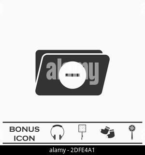 Supprimer l'icône de dossier à plat. Pictogramme noir sur fond blanc. Symbole d'illustration vectorielle et bouton bonus Illustration de Vecteur