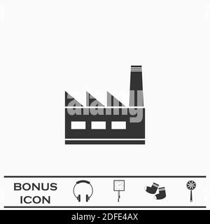 Icône usine plate. Pictogramme noir sur fond blanc. Symbole d'illustration vectorielle et bouton bonus Illustration de Vecteur