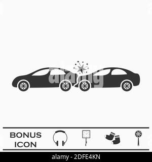 Icône d'accident de voiture plate. Pictogramme noir sur fond blanc. Symbole d'illustration vectorielle et bouton bonus Illustration de Vecteur