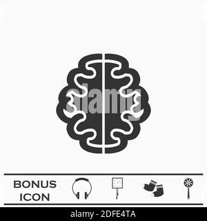 Icône Brain plate. Pictogramme noir sur fond blanc. Symbole d'illustration vectorielle et bouton bonus Illustration de Vecteur