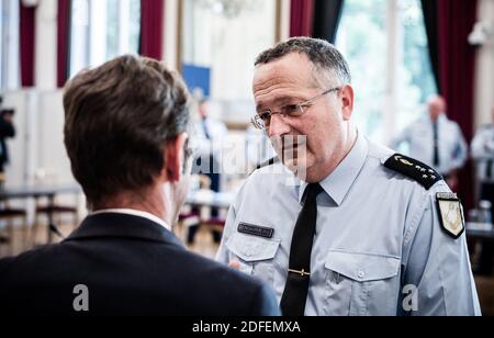 Christian Rodriguez Directeur général de la Gendarmerie nationale (Directeur général de la Gendarmerie nationale ou DGGN) assiste à une réunion avec des représentants de la Gendarmerie française au Ministère de l'intérieur, place Beauvau, à Paris, le 8 juillet 2020. Photo de Nicolas Messyasz/Pool/ABACAPRESS.COM Banque D'Images