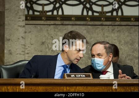 Le Senateur Americain Tom Cotton Republicain De L Arkansas Apparait Par Lien Video A La Question Le Lieutenant General De L Armee Americaine Daniel Hokanson Et Le General De L Armee Americaine Gustave Perna Lors