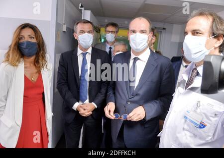 Le Premier ministre Jean Castex lors d'une visite à l'hôpital CHU de Montpellier. , sud de la France, le 11 août 2020. Photo de midi libre/pool/ABACAPRESS.COM Banque D'Images