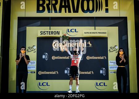 Document. Caleb EWAN (LOTTO SOUDAL) vainqueur de la 3ème étape du Tour de France 2020, Nice - Sisteron, France, le 31 août 2020. Photo par Alex Broadway/ASO via ABACAPRESS.COM Banque D'Images