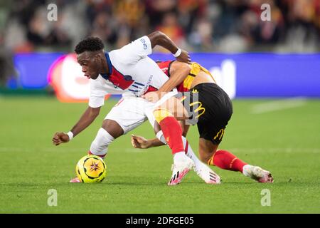 Arnaud Kalimuendo-Muinga de Paris Saint-Germain en action avec Ibrahima Balde de la lentille RC lors du match de la Ligue 1 entre la lentille RC et Paris SG (PSG) au Stade Felix Bolaert le 10 septembre 2020 à Lens, France. Photo de David Niviere/ABACAPRESS.COM Banque D'Images
