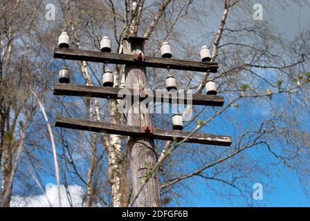 Reste de l'ancien système de télégraphie ferroviaire sur l'ancienne ligne de Marple à Bollington. Banque D'Images