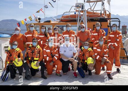 Prince Albert II de Monaco avant le départ du défi Vélo aquatique Crossing Calvi Monaco le 12 septembre 2020 à Calvi, France.photo d'Arnold Jerocki/Pool/ABACAPRESS.COM Banque D'Images