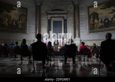 Le président des États-Unis Donald J. Trump fait des remarques à la Conférence de la Maison Blanche sur l'histoire américaine à l'occasion de la Journée de la Constitution aux Archives nationales de Washington, DC, USA, le jeudi 17 septembre 2020. Photo par Alex Edelman/Pool via CNP/ABACAPRESS.COM Banque D'Images