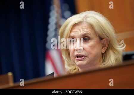 La représentante Carolyn Maloney, démocrate de New York, s'exprime lors d'une audience du sous-comité spécial de la Chambre sur la crise du coronavirus à Washington, DC, Etats-Unis, le mercredi 23 septembre 2020. Le président de la Réserve fédérale, Jerome Powell, a déclaré hier que l'économie américaine a beaucoup à faire avant de se remettre complètement de la pandémie du coronavirus et qu'elle aura besoin d'un soutien supplémentaire. Photo de Stefani Reynolds/Pool/ABACAPRESS.COM Banque D'Images