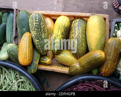 Thrissur, Kerala, Inde - 12-04-2020: Concombres en vente dans un magasin de légumes Banque D'Images