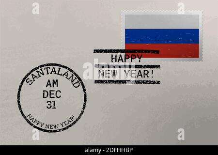 Enveloppe de timbre-poste avec drapeau russe et timbres du nouvel an, image vectorielle Illustration de Vecteur