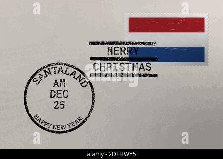 Enveloppe de timbre-poste avec drapeau néerlandais, timbres de Noël et du nouvel an, vecteur Illustration de Vecteur