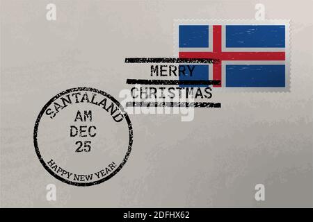 Enveloppe de timbre-poste avec drapeau islandais, timbres de Noël et du nouvel an, vecteur Illustration de Vecteur