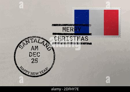 Enveloppe de timbre-poste avec drapeau de France, timbres de Noël et du nouvel an, vecteur Illustration de Vecteur