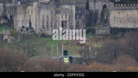 Château de Gwrych, Abergele pays de Galles. 03 décembre 2020. Je suis une célébrité essai de cyclone devant le château de Gwritch Abergele Nord du pays de Galles crédit: Mike Clarke/Alamy Live news Banque D'Images