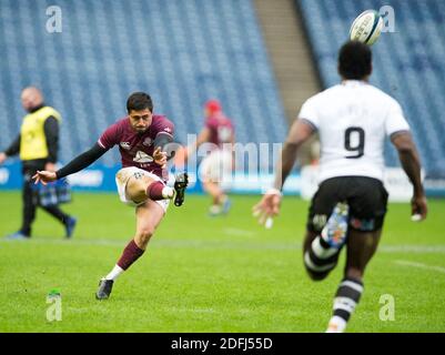 Édimbourg, Royaume-Uni. 5 décembre 2020.GeorgiaÕs Tedo Abzhandadze prend un coup de pied de conversion lors de la finale de la coupe des nations d'automne - Géorgie v Fidji, stade BT Murrayfield, Édimbourg, Écosse, Royaume-Uni. 5 décembre 2020. Crédit : Ian Rutherford/Alay Live News. Banque D'Images