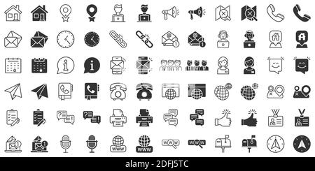 Contactez-nous ensemble d'icônes de ligne fine à plat. Illustration vectorielle de communication mobile sur fond blanc isolé. Concept d'entreprise d'appel téléphonique. Illustration de Vecteur